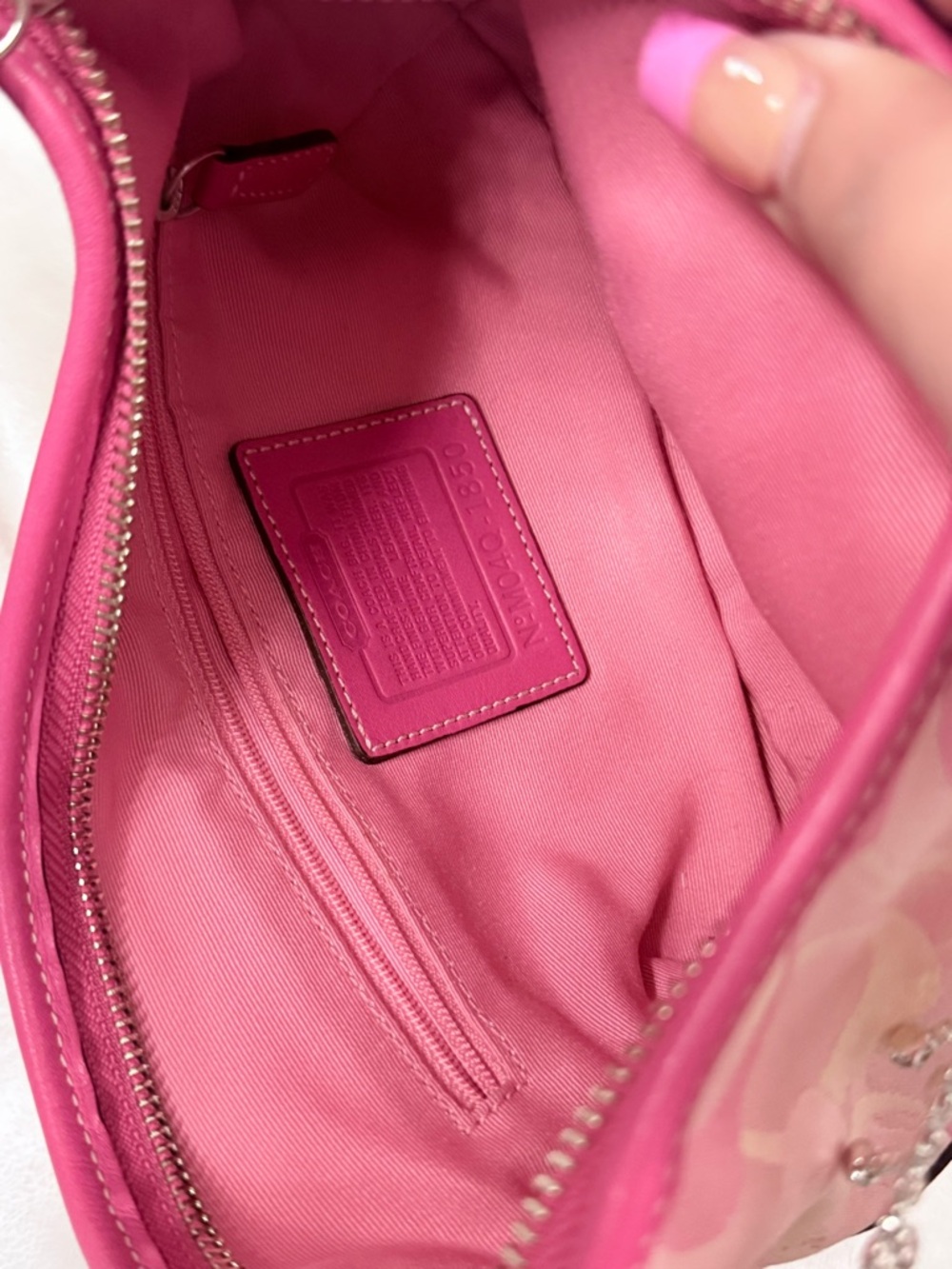 Pink Coach Rare Signature Print Shoulder Bag with Crystal Trim - Picture 8 of 8